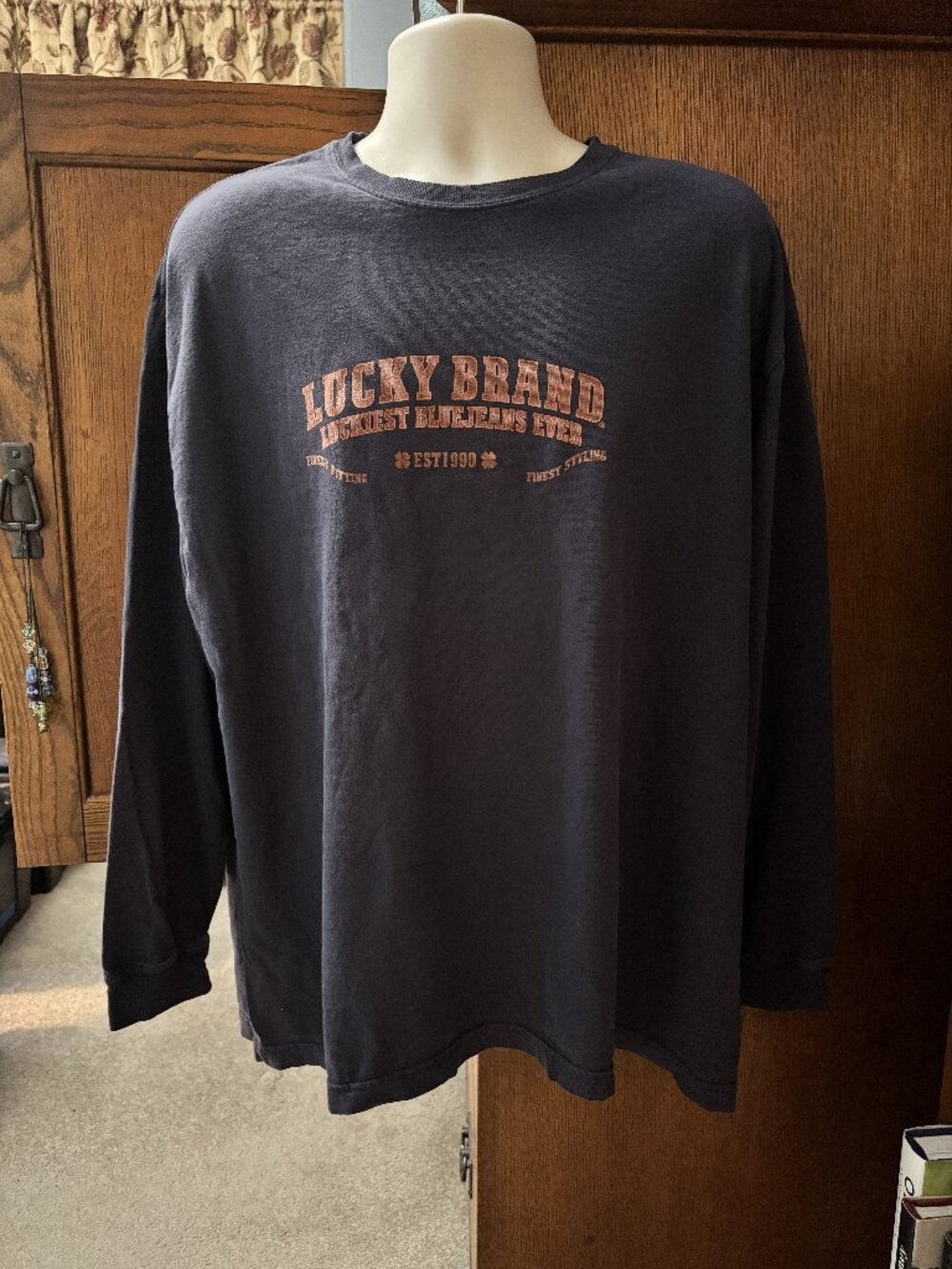 Lucky Brand Men's Large Long Sleeve Graphic T-Shirt Made in USA 100% Cotton Navy